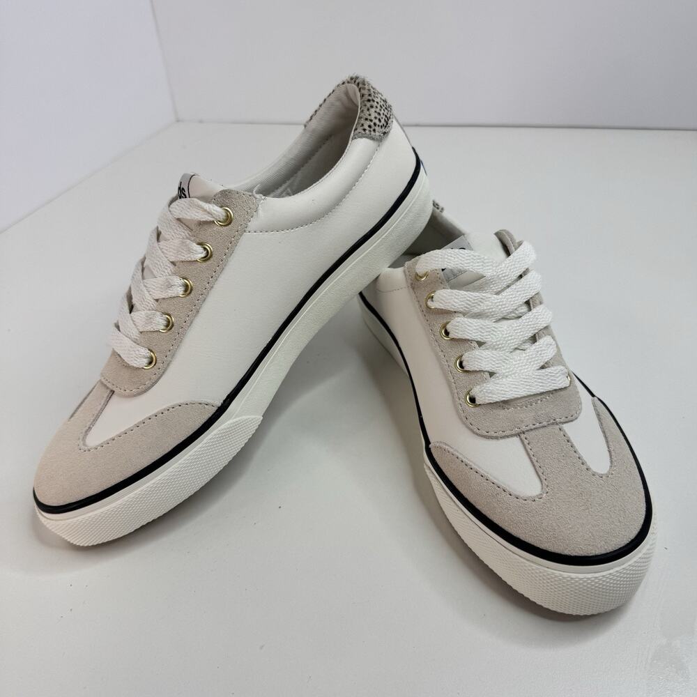 Size 8.5- KEDS Jump Kick T-Toe - Leather- Snow White - Womens Spotted Hide